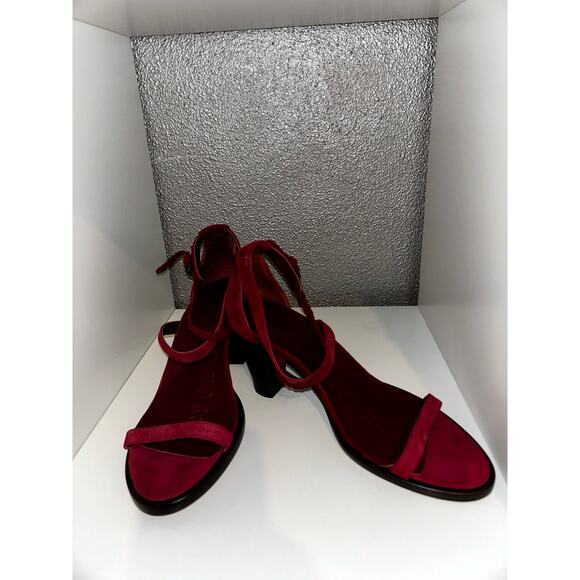 A F Vandevorst Edgy Punk Uptown Red Suede Braided Strappy Open Toe Block Heel - Picture 2 of 9